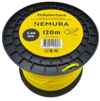 Nemura Fil Débroussailleuse Carré Ø: 3,00mm, L: 120m - Compatible avec d'autres Marques - Haute durabilité - Qualité Professionnelle - Marque Française