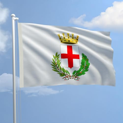 Bandiera Milano 70x100 cm in Poliestere Nautico Ignifugo 115 g/mq per Uso Interno ed Esterno con Finiture Professionali, Doppie Cuciture, Corda e Guaina, Colori Brillanti e Duraturi