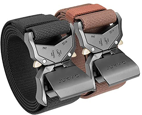 JUKMO Taktischer Gürtel, 2er Militär Wandern 3,8cm Arbeit Gürtel mit Schwere Schnellverschluss Schnalle (Schwarz+Kaffee, L-für Taille 106cm-115cm (Länge 135cm))