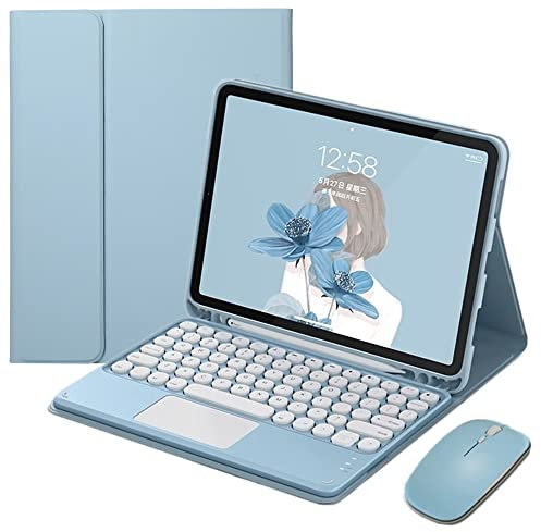 HENGHUI iPad 6th/5th Gen Air 2 Pro 9.7 Color Touch Keyboard Case with Bluetooth Mouse & Detachable Trackpad - iPad 5/6/Air2/Pro9.7 (Blue)