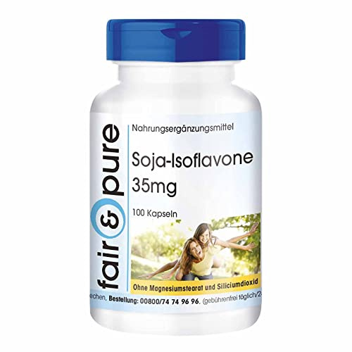 Fair & Pure Soja-Isoflavone 35 mg Tagesdosis, 100 Kapseln, Soja-Extrakt mit 40% Isoflavonen, mit Vitamin E, Nahrungsergänzungsmittel ohne Magnesiumstearat, in Deutschland hergestellt