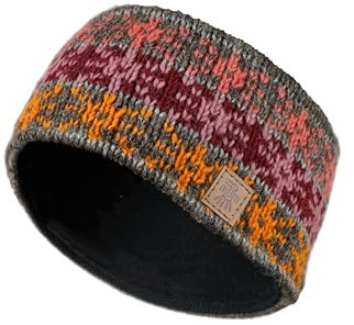 Pachamama Women Wool Ear Warmer Headband Fleece Lined Handknitted Stars Grey Multicoloured One-Size Handmade Fair Trade