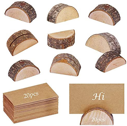 FDDE 20 Stück Hochzeit Platzkartenhalter mit Kraftpapier, Tischkartenhalter Fotohalter, Holz Kartenhalter, Memohalter, für Tischnummer, Namenskarte, Geburtstage, Braun
