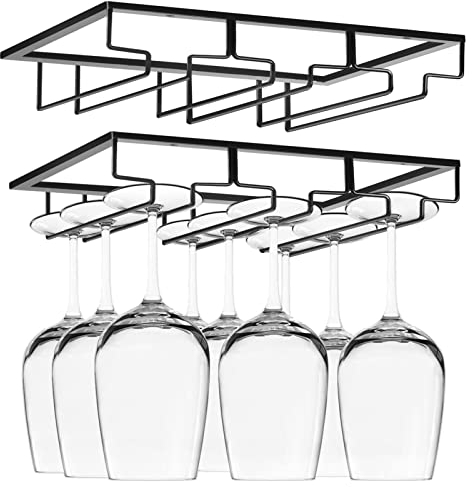 2 Pack Wine Glass Holders Hanging Under Shelf,3 Rows for 9 Wine Glasses,Heavy Duty Metal Hanging Wine Glass Rack,Wine Glass Holder for Hanging Goblets Storage Organiser,Glass Rack Hanging for Bar