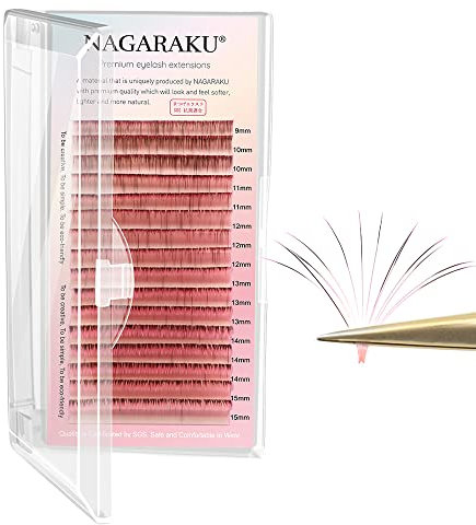 NAGARAKU Extensions de Cils Volume Russe Bouquet 3D 4D 5D-10D Faux-Cils Auto Ventilation Professionnel Eyelash Extensions Easy Fan Cils Extension 16 Lignes (0.07mm D 9-15mm Mixte Ombre Rouge Noir)