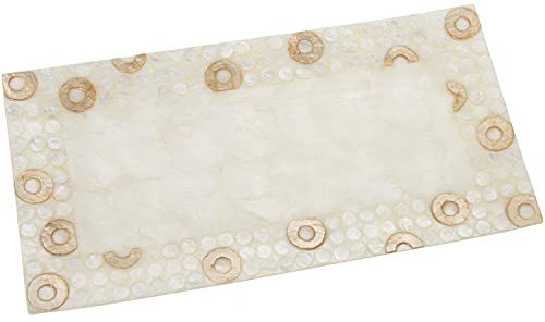 DRW Bandeja Rectangular de nácar con Aros en Natural y Tostado 40x20cm