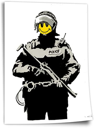 Poster Banksy Polizei - Police Smiley - Modern Street-Art - Moderner Kunstdruck Klein bis Groß XXL - Geschenk Wohnzimmer, Schlafzimmer Kunstdruck ohne Rahmen, Wandbild - A4, A3, A2, A1, A0, XXL - W..