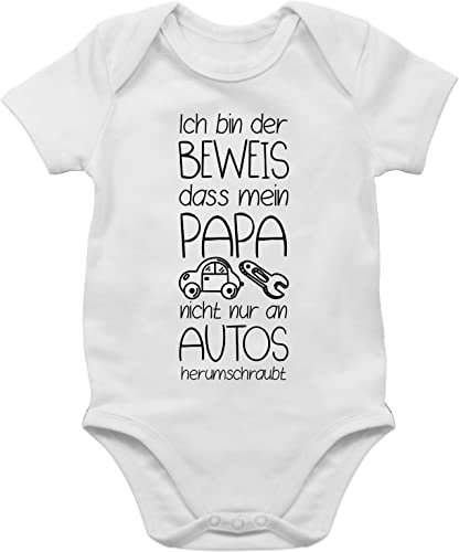 Baby Body Junge Mädchen - Sprüche - Ich bin der Beweis dass mein Papa nicht nur an Autos herumschraubt - 3/6 Monate - Weiß - babymode witzig spruch das bodys strampler mit lustigen sprüchen