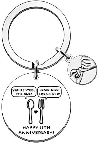 SDOFY 11th Wedding Anniversary Steel Gifts for Him Her Couples Gifts for Husband Wife Personalised Anniversary Keyrings Gift You're Steel The One