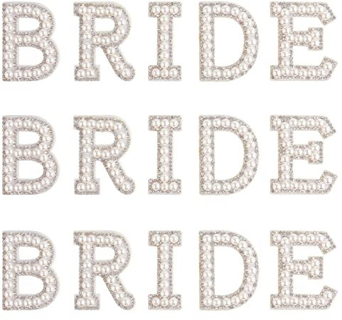 KINBOM 15 Stück Strass Aufnäher zum Aufbügeln,Glitzer Braut Strass Perlen Applikation Buchstaben Aufnäher zum Aufkleben Stoff Aufnäher Buchstaben für Kleidung Hüte Schuhe DIY-Bastelbedarf