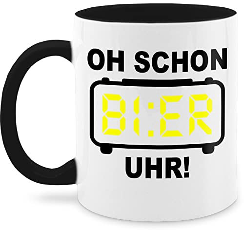 Tasse Tassen 325ml - Statement Sprüche - Oh schon Bier Uhr! Schwarz - 325 ml - Schwarz - spruchtasse sarkasmus uhr kaffeetasse spruchtassen spruch teetasse kaffeetassen mit sprüchen spruechen