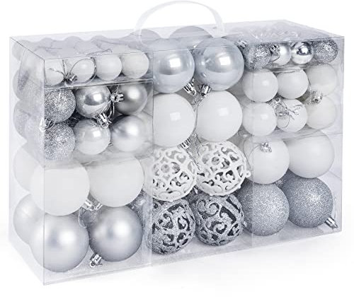 Christmas Baubles 100pcs Shatterproof Christmas Tree Ornaments Seasonal Decorative Hanging Baubles Set with Reusable Hand-held Gift Package for Holiday Xmas Tree Decorations