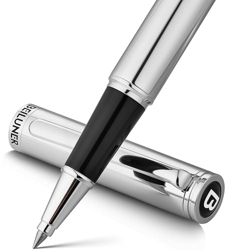 BEILUNER Luxuriöser silberfarbener Tintenroller, atemberaubendes helles Silber-Chrom-Finish, edles und elegantes Design, Schneider-Tintenmine, bestes Geschenk für Männer und Frauen, Profis, Chefbüro