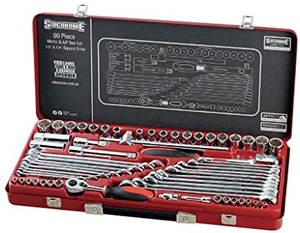 Sidchrome 1/4 and 1/2-Inch Drive Metric/AF Socket and Spanner 60-Piece Set