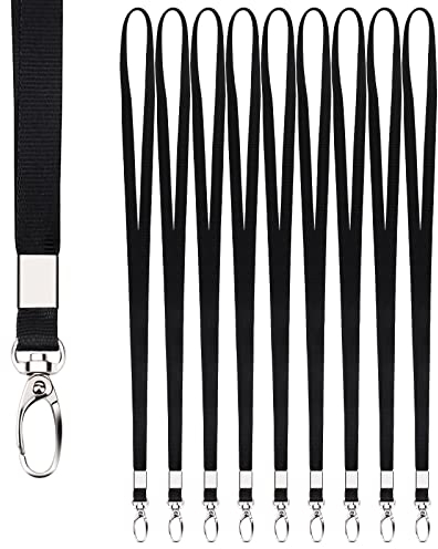 Segus Schlüsselband Schwarz Lang 10 Stück, Lanyards mit Karabinerhaken für Büro Schule, Schlüsselbänder aus Nylonimitat, als Halter für Ausweishüllen, Schlüssel, Namensschilder und Plastikkarten