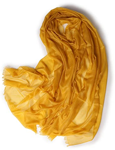 Prettystern Damen 100% Sommer Kaschmir-Schal leicht Ring Schal für festlich Schulter-Tuch XL fein drün Cashmere senf-gelb
