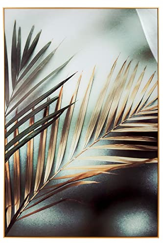 Casablanca Acryl Bild Goldener Farn mit Rahmen - gerahmtes Wandbild - Wanddekoation XL zum Aufhängen - Farbe: Gold/Grün - 80 x 120 cm
