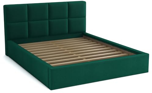 bonni Polsterbett Alaska 140x200cm Bett mit Lattenrost Doppelbett mit Bettkasten Bettgestell Holzbett Stauraumbett (Königlich Grün)