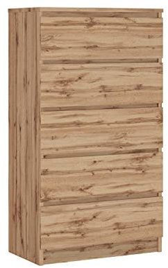 3E 3xE living.com Komodenschrank mit 5 Schubladen, Farbe: Wotan Eiche, A: 70 x 125 x 39 cm