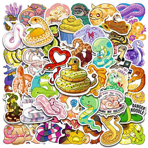50Pcs Cartoon Schlange Aufkleber, niedlich schillernde Schlange Aufkleber Packs für Kinder Jungen Teens, Vinyl wasserdicht Vsco Kawaii bunte Aufkleber