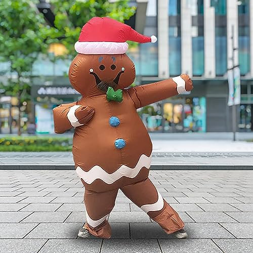 Costume Gonfiabile di Natale, Costume Gonfiabile Uomo Pan di Zenzero per Adulti Gonfiabile per Halloween Festa Compleanno Natale Cosplay Accensione e Spegnimento Facile Alimentazione a Batteria o USB