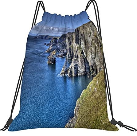 DELURA Rucksack mit Kordelzug,Atlantikküste Klippen bei Mizen Head County Cork Irland Ozean Küstenlandschaft,Kordelzug-Sackpack für Sport, Yoga, Reisen, Cinch-Tasche mit Reißverschlusstasche