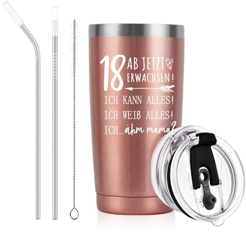Livole 18 Geburtstag Becher für Mädchen, Tochter, Nichte, Beste Freundin, Weihnachtsgeschenke, Lustige Geschenke zum 18 Geburtstag Mädchen Ideen - 18 AB Jetzt Erwachsen! - 600 Coffee to go Becher