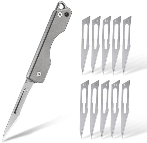 KeyUnity Couteau pliant en titane KK01S, couteau de poche utilitaire EDC avec lame remplaçable #11, pour la chasse en plein air, le camping, la pêche, la randonnée
