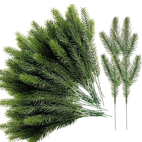 40 PCS Branches de Pin Artificiel Plantes Vertes Branches Sapin Artificielles Faux Branches de Sapin Artificielles Naturel Branches de Pin Artificielles pour Sapin de Noël,Cadre de Porte,Cadeau,28cm