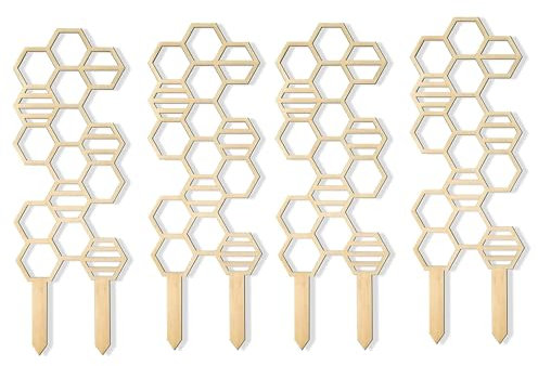 ulafbwur Pflanzenständer aus Holz, 4 Stück/Set, Pflanzen, Rankgitter, Wabenstruktur, Massivholz, für den Innenbereich, Kletterranke, Efeu, Zweig, Blattstütze, vertikaler Rahmen, Gartenarbeit, 4 Stück