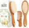 Baby Haarbürste & Baby Kamm Set - Baby Bürste mit weichen Ziegenborsten, Holz Babyhaarbürsten und Babykamm Set, Babybürste Neugeborene, Kleinkind, Säuglings Haarbürste, Wiegenkappe (Oval, Golden Oak)