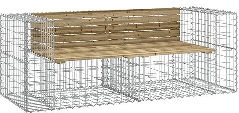 vidaXL Garden Bench with Gabion Design, Impregnated Pinewood Pine Top, Galvanised Steel Base - Ideal for Gardens, Patios, Decks and Outdoor Spaces