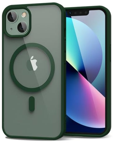 oakxco for iPhone 13 Case Clear Magnetic Compatible with Magsafe, Thin Slim Transparent Non Yellowing, Hybrid Soft Silicone Bumper & Hard Plastic Protective Cover for Women, Dark Green