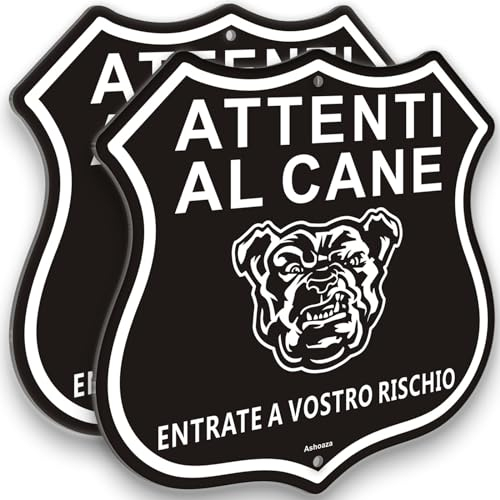 2 pz Cartello Attenti al Cane Metallo in Alluminio,25 x 25 cm, Ashoaza attenti al cane cartello, Facile da installare,per Uso Interno o Esterno,Resistente UV,Resistente alle intemperie