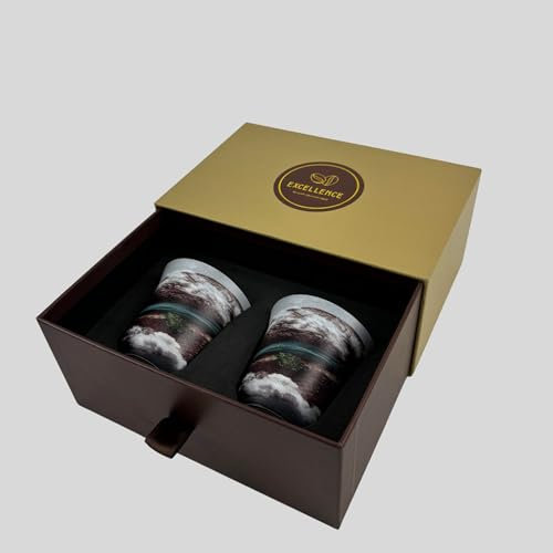 EXCELLENCE - 2 x Tasses inox à expresso 80 ml imprimées - motif Coffee Bean - Tasses café design - Tasses inox expresso