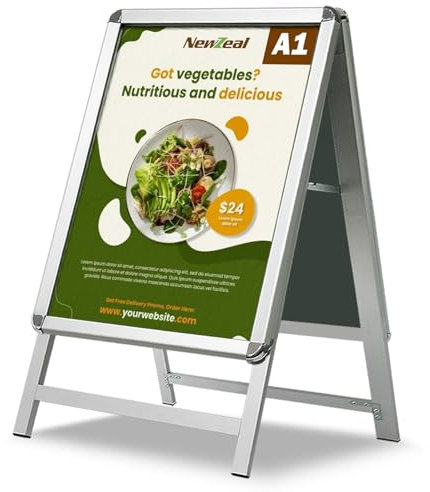 Newzealkids Kundenstopper A1 beidseitig Plakatständer, Double Sided Display A-Board Poster Stand Sign Holder for Advertising, Silber