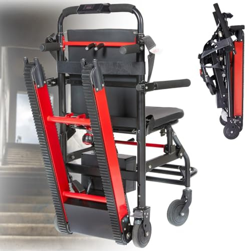 HZWJD Raupen-Treppensteigrollstuhl,Elektrischer Treppensteigrollstuhl,Zusammenklappbare Mobilitätsroller Mit Leichter Bodenfreiheit,Treppenlifte,Belastung 165 Kg red