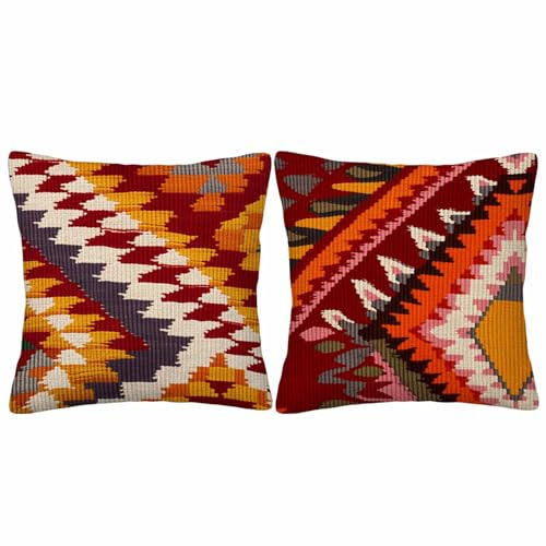 GSRONY Zierkissenbezüge mit Natives-Muster, Motiv: Western Navajo, Orange, Grau, Südwesten, dekorativer Kissenbezug für Zuhause/Auto, 45,7 x 45,7 cm, 2 Kissenbezüge