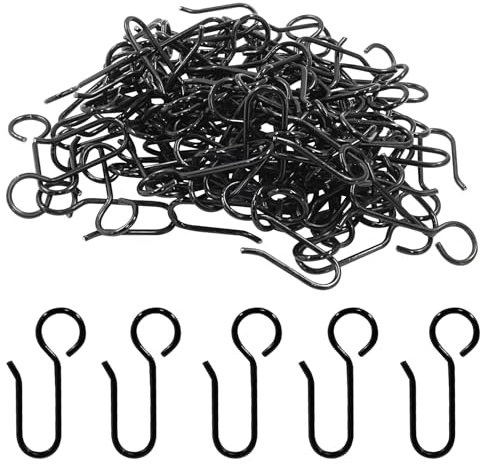 Hordion 180 Stück Metall-Vorhangschienenhaken, S-Form, kleine Deckenvorhanghaken, Drapierhaken für Badezimmer, Dusche, Decke, Vorhangschiene, Schwarz