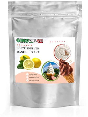 Gino Gelati Dänisches Softeis Pulver, fruchtiger Geschmack, verschiedene Geschmacksvarianten, schnell und einfach Zubereitet, Made in Germany, Eis selber machen (1 Kg, Zitrone)
