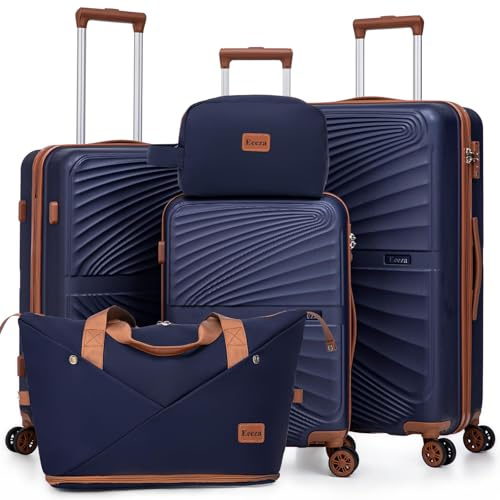 Eeeza Luggage Sets 5 Piece Hardside Suitcase,Navy (20/24/28/DB/TB)