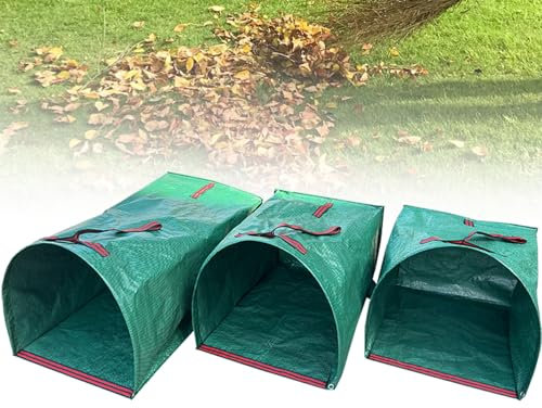 Lot de 3 sacs poubelle de jardin, réutilisables, étanches, semi-circulaires, sac poubelle de camping, 150 L-270 L, avec poignée, taille pliée : 23 x 30 x 3,5 cm pour débris, mauvaises herbes,