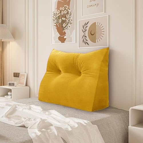 BNCKTRD Kopfende Großes Rückenkissen Bequemes Lesekissen und Rückenteil im Bett Rückenlehne Kopfkissen Langes XXL Kissen für Sofa, Couch, Wandkissen Polster Samt Gelb 80cm