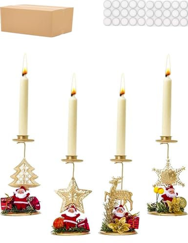 4 pezzi Portacandele di Natale, Porta Candele Centrotavola Natalizio, Portacandele Cervo Natale Tavolo Decorazioni per Natalizie Regalo Avvento Casa Soggiorno Camera