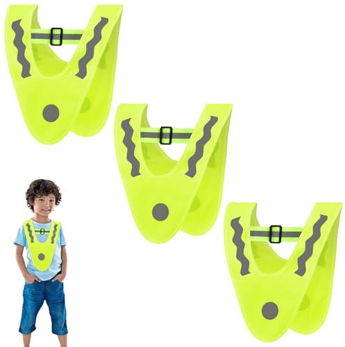 Bafiwu 3 Stück Leichte Warnweste Kinder, V-Form Signalkragen Reflektorweste kinderwarnweste, Kinder Warnweste, Sicherheitsweste Kinder, warnwesten Auto Kinder, Kinder Fahrrad Auto Kinderwarnweste