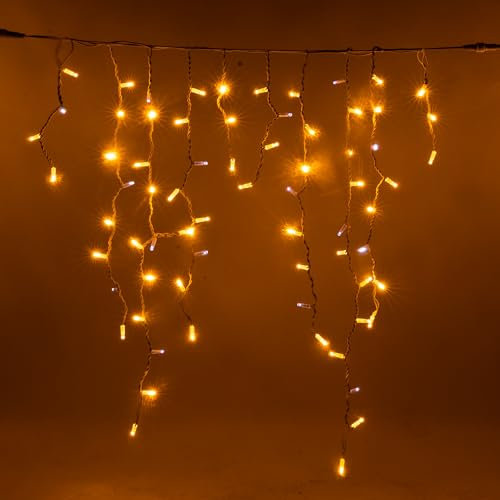 Luccika Cascata di Stalattiti a LED, 4x1,2 Metri, 280 Maxi LED da 8mm, con Flash Ghiaccio, Illuminazione Natalizia Professionale per uso Esterno (Bianco Caldo, 4x1,2 Metri)