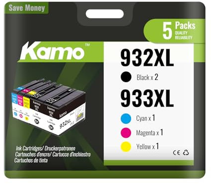 kamo 932 933 XL Druckerpatronen Kompatibel mit HP 932XL 933XL Patronen Multipack (2X Schwarz, 1x Cyan, 1x Gelb, 1x Magenta, 5er-Pack), für OfficeJet 6100 6600 6700 7110 7510 7610 7612