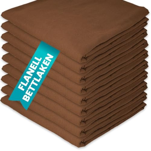 Flanell Bettlaken 160x200 cm Braun Baumwolle ohne Gummizug | Glatte Betttuch 100 % Baumwolle Atmungsaktiv, Waschbar & pflegeleicht. Hotel Laken flauschig ohne Spanngummi