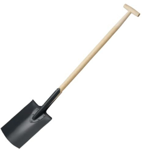 pokm toolsmarket Bêche plate en acier trempé avec manche en bois – Bêche de jardin robuste avec lame renforcée – Pour creuser, jardin et construction – Fabriquée en Union Européenne