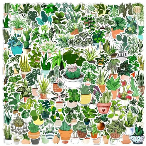 Green Plant Stickers 100PCS for Teens Kids Adults,Potted Plant Decals for Laptop Scrapbook Notebooks Water Bottles Phone Computer Luggage Helmet Guitar Car Bike Notebook Journal
